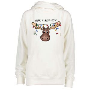 Merry Christmoose Christmas Moose Xmas Lover Holiday Lights Womens Funnel Neck Pullover Hood