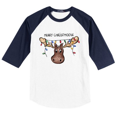 Merry Christmoose Christmas Moose Xmas Lover Holiday Lights Baseball Sleeve Shirt