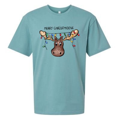 Merry Christmoose Christmas Moose Xmas Lover Holiday Lights Sueded Cloud Jersey T-Shirt