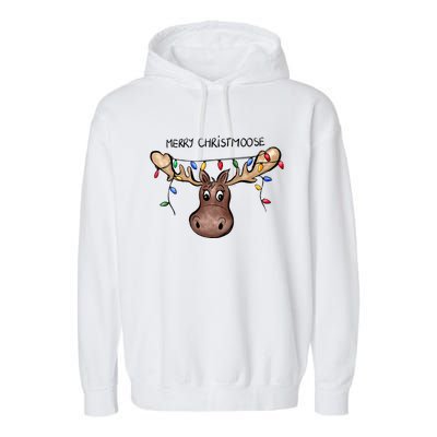 Merry Christmoose Christmas Moose Xmas Lover Holiday Lights Garment-Dyed Fleece Hoodie