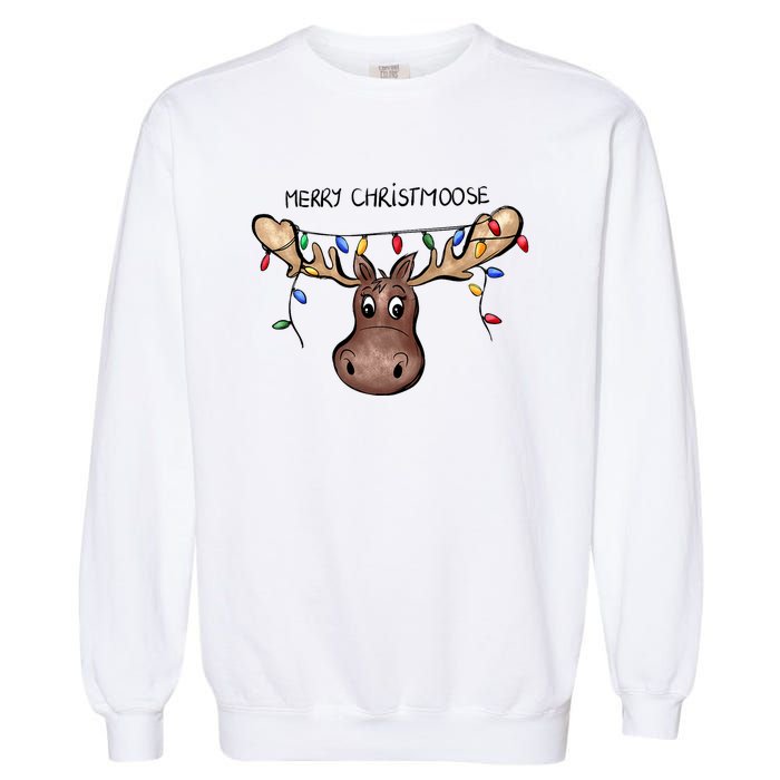 Merry Christmoose Christmas Moose Xmas Lover Holiday Lights Garment-Dyed Sweatshirt