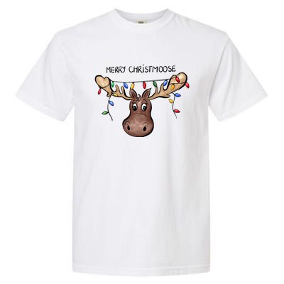 Merry Christmoose Christmas Moose Xmas Lover Holiday Lights Garment-Dyed Heavyweight T-Shirt