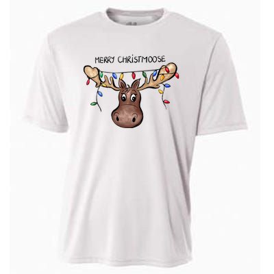 Merry Christmoose Christmas Moose Xmas Lover Holiday Lights Cooling Performance Crew T-Shirt