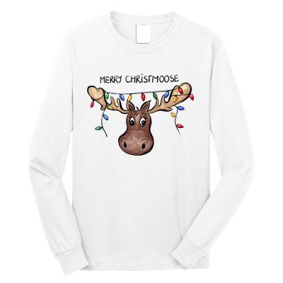 Merry Christmoose Christmas Moose Xmas Lover Holiday Lights Long Sleeve Shirt