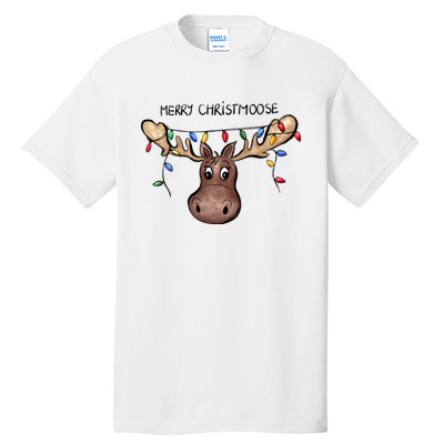 Merry Christmoose Christmas Moose Xmas Lover Holiday Lights Tall T-Shirt