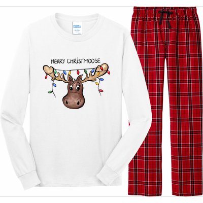 Merry Christmoose Christmas Moose Xmas Lover Holiday Lights Long Sleeve Pajama Set