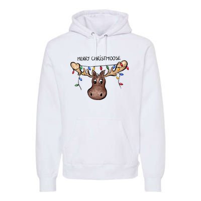 Merry Christmoose Christmas Moose Xmas Lover Holiday Lights Premium Hoodie