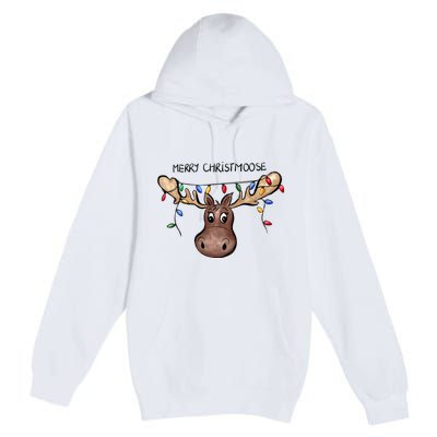 Merry Christmoose Christmas Moose Xmas Lover Holiday Lights Premium Pullover Hoodie