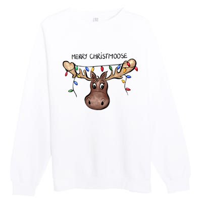 Merry Christmoose Christmas Moose Xmas Lover Holiday Lights Premium Crewneck Sweatshirt