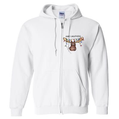 Merry Christmoose Christmas Moose Xmas Lover Holiday Lights Full Zip Hoodie