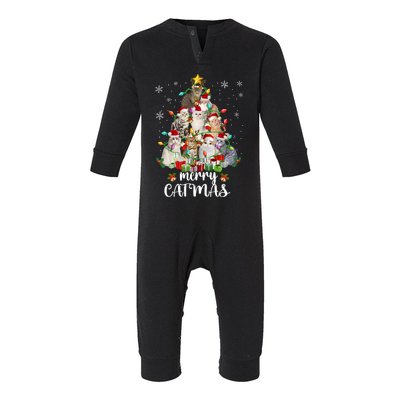 Meowy Christmas Cat Tree Funny Cats Merry Catmas Tees Gift Infant Fleece One Piece