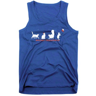 Meowy Catmas Christmas Vintage Kitten Cat Santa Hat Xmas Gift Tank Top