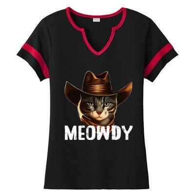 Meowdy Cat Cowboy Funny Cat Meme Ladies Halftime Notch Neck Tee