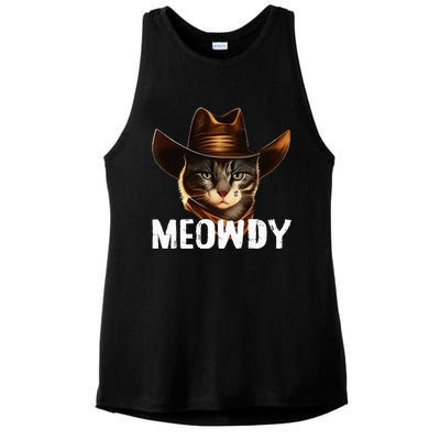 Meowdy Cat Cowboy Funny Cat Meme Ladies PosiCharge Tri-Blend Wicking Tank