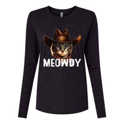 Meowdy Cat Cowboy Funny Cat Meme Womens Cotton Relaxed Long Sleeve T-Shirt