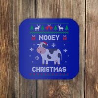 Mooey Christmas Cow Santa Claus Hat Ugly Christmas Sweater Gift Coaster