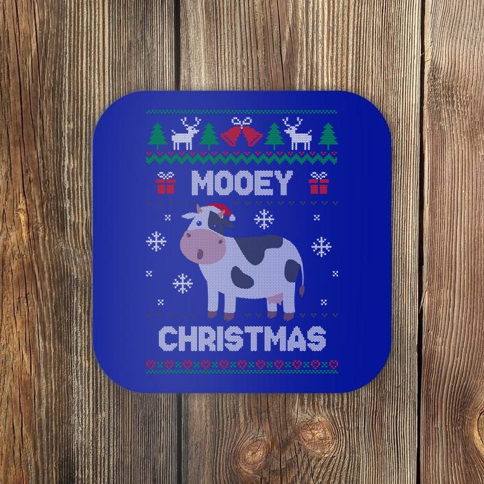 Mooey Christmas Cow Santa Claus Hat Ugly Christmas Sweater Gift Coaster