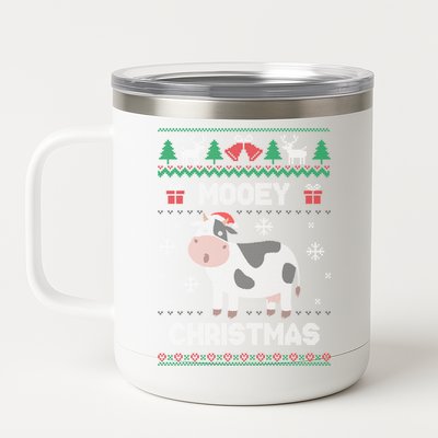 Mooey Christmas Cow Santa Claus Hat Ugly Christmas Sweater Gift 12 oz Stainless Steel Tumbler Cup