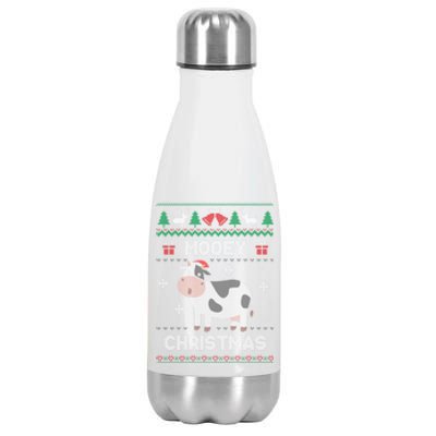 Mooey Christmas Cow Santa Claus Hat Ugly Christmas Sweater Gift Stainless Steel Insulated Water Bottle