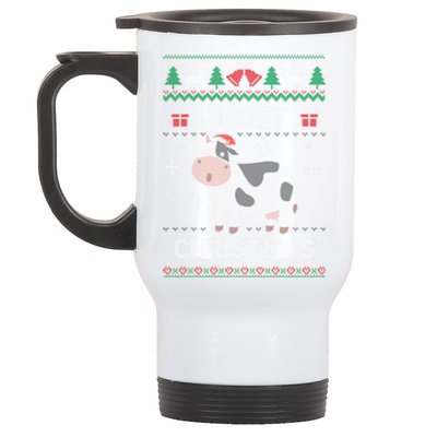 Mooey Christmas Cow Santa Claus Hat Ugly Christmas Sweater Gift Stainless Steel Travel Mug