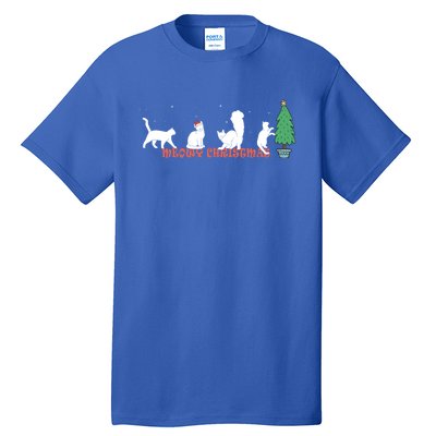 Meowy Catmas Christmas Vintage Kitten Cat Santa Hat Xmas Gift Tall T-Shirt