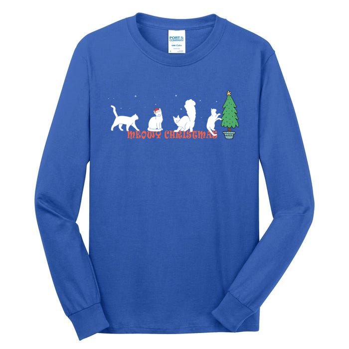 Meowy Catmas Christmas Vintage Kitten Cat Santa Hat Xmas Gift Tall Long Sleeve T-Shirt