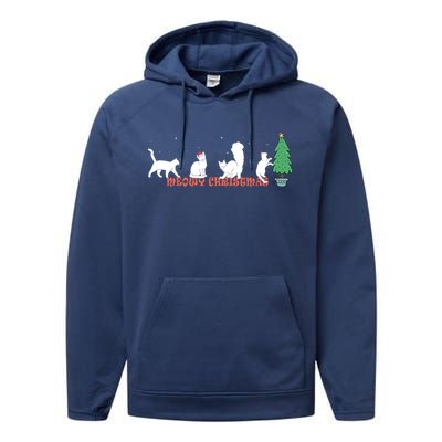 Meowy Catmas Christmas Vintage Kitten Cat Santa Hat Xmas Gift Performance Fleece Hoodie