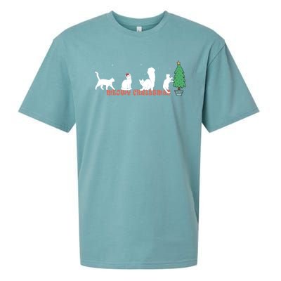 Meowy Catmas Christmas Vintage Kitten Cat Santa Hat Xmas Gift Sueded Cloud Jersey T-Shirt