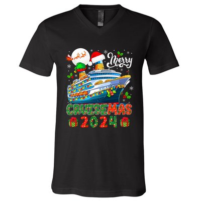 Merry Christmas Cruise 2024 Santa Elf Cruise Ship Lover V-Neck T-Shirt