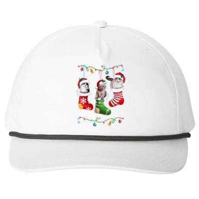 Meowy Christmas Cats In Sock Pajamas For Cat Fanatics Gift Snapback Five-Panel Rope Hat