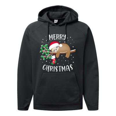 Merry Christmas Cute Sloth Xmas Outfit Matching Family Performance Fleece Hoodie