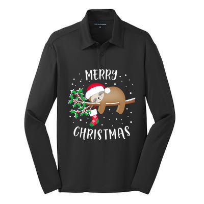 Merry Christmas Cute Sloth Xmas Outfit Matching Family Silk Touch Performance Long Sleeve Polo