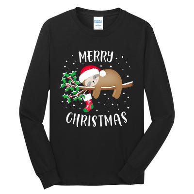 Merry Christmas Cute Sloth Xmas Outfit Matching Family Tall Long Sleeve T-Shirt