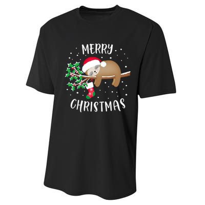 Merry Christmas Cute Sloth Xmas Outfit Matching Family Performance Sprint T-Shirt