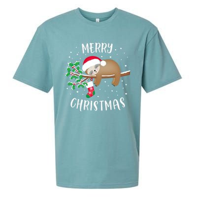 Merry Christmas Cute Sloth Xmas Outfit Matching Family Sueded Cloud Jersey T-Shirt