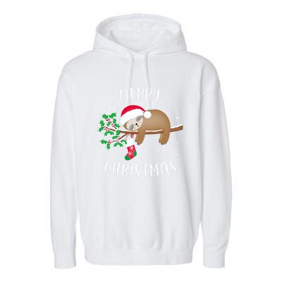 Merry Christmas Cute Sloth Xmas Outfit Matching Family Garment-Dyed Fleece Hoodie