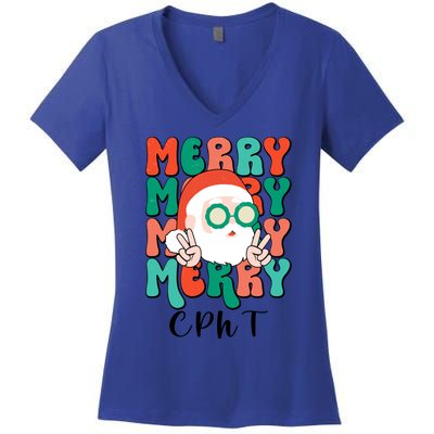 Merry Cpht Christmas Certified Pharmacy Technician Xmas Gift Women's V-Neck T-Shirt