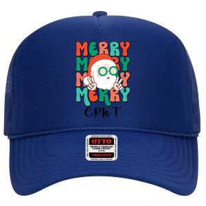 Merry Cpht Christmas Certified Pharmacy Technician Xmas Gift High Crown Mesh Back Trucker Hat