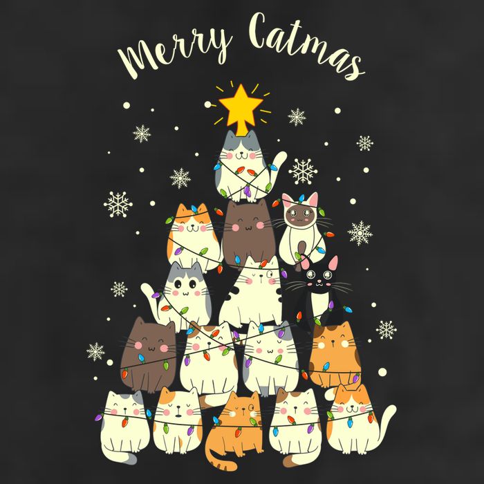 Merry Catmas Cute Cat Lover Christmas 7 Panel Mesh Trucker Snapback Hat