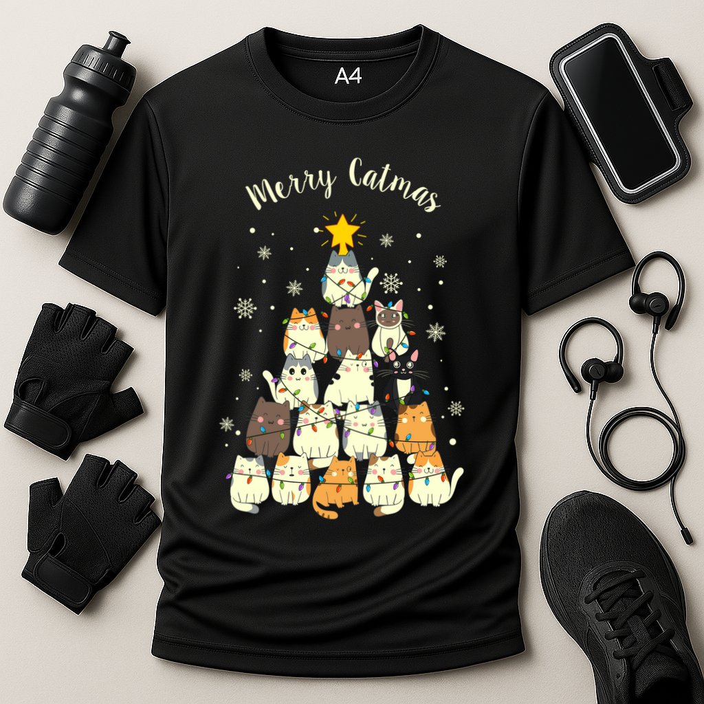 Merry Catmas Cute Cat Lover Christmas Cooling Performance Crew T-Shirt