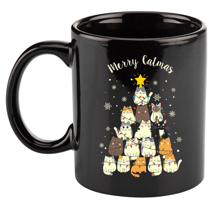 Merry Catmas Cute Cat Lover Christmas 11oz C Handle Ceramic Mug