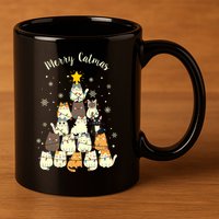 Merry Catmas Cute Cat Lover Christmas 11oz C Handle Ceramic Mug
