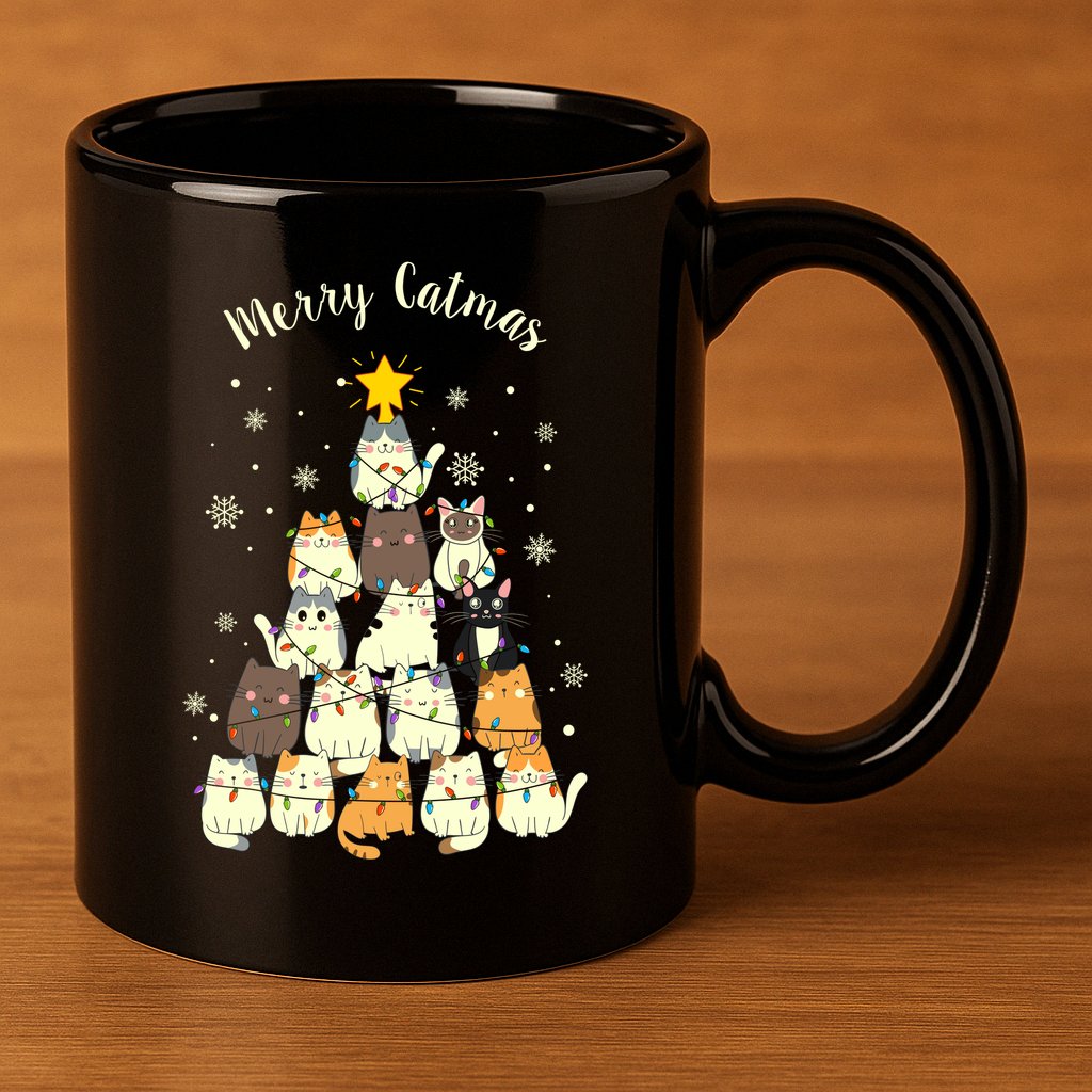 Merry Catmas Cute Cat Lover Christmas 11oz C Handle Ceramic Mug