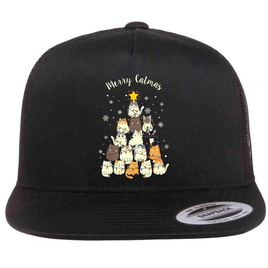 Merry Catmas Cute Cat Lover Christmas Flat Bill Trucker Hat