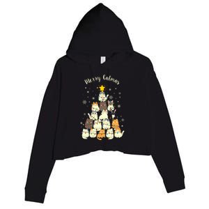 Merry Catmas Cute Cat Lover Christmas Crop Fleece Hoodie