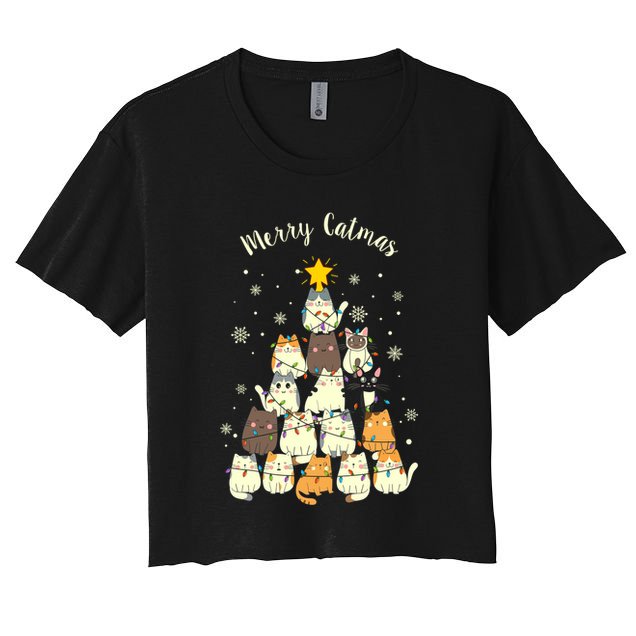 Merry Catmas Cute Cat Lover Christmas Crop Top