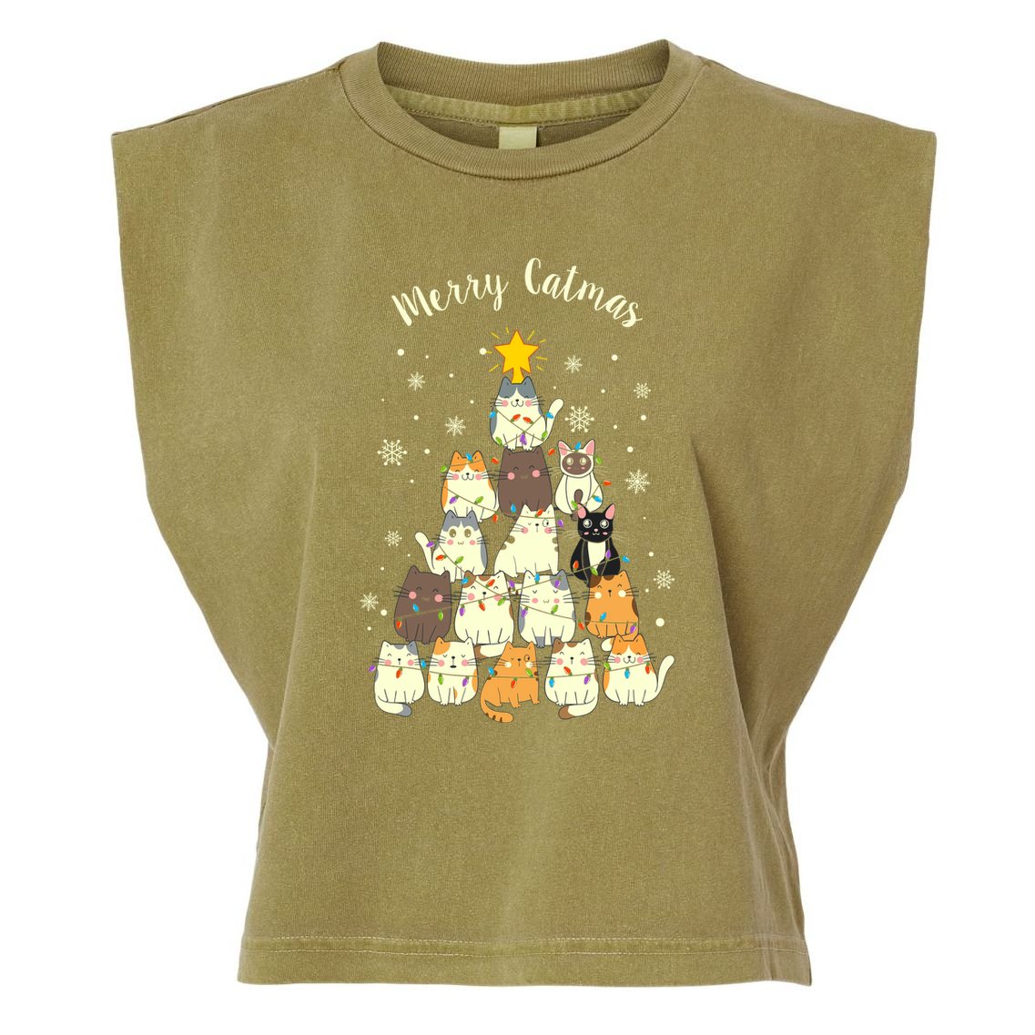 Merry Catmas Cute Cat Lover Christmas Garment-Dyed Women's Muscle Tee