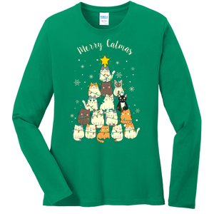 Merry Catmas Cute Cat Lover Christmas Ladies Long Sleeve Shirt