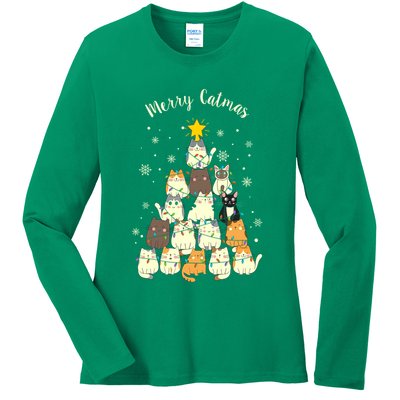 Merry Catmas Cute Cat Lover Christmas Ladies Long Sleeve Shirt