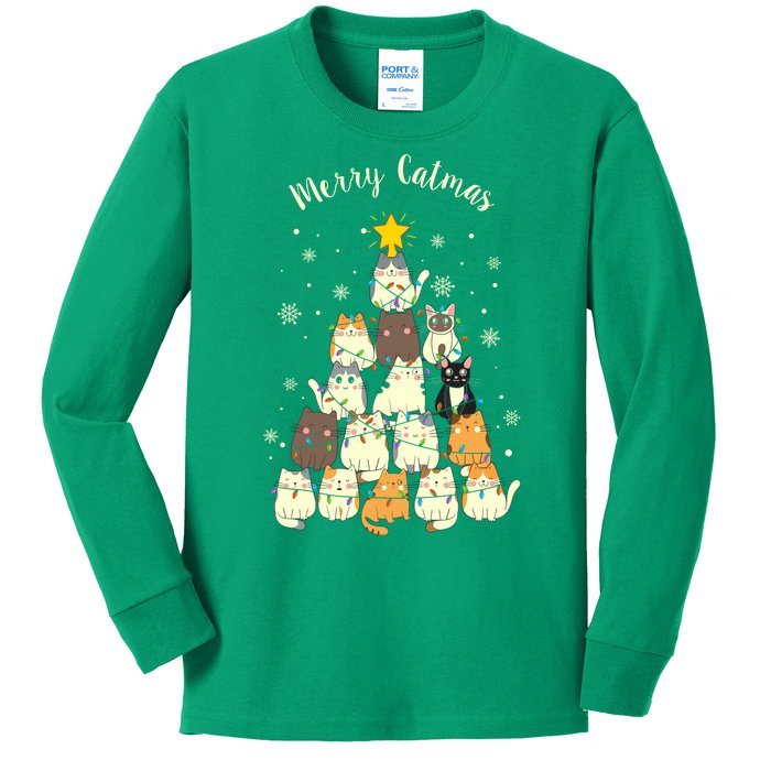 Merry Catmas Cute Cat Lover Christmas Kids Long Sleeve Shirt